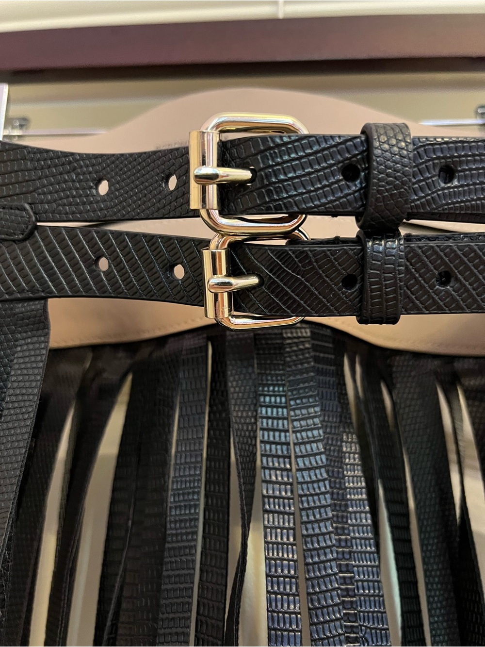 BCBGMAXAZRIA Black Fringe Leather Waist Belt Size Small - Picture 4 of 5